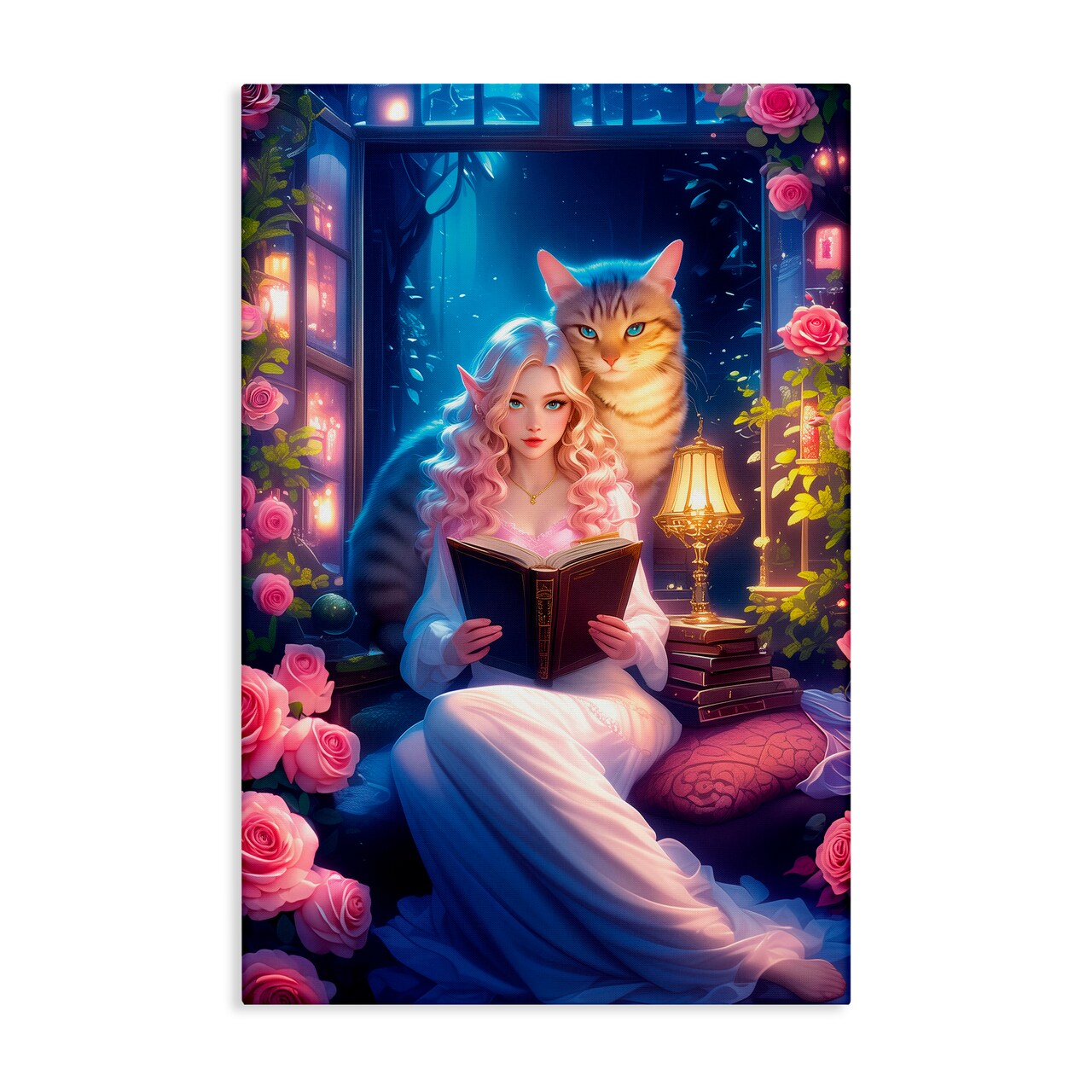 Stupell Industries Mysterious Girl & Cat Canvas, design by Image World